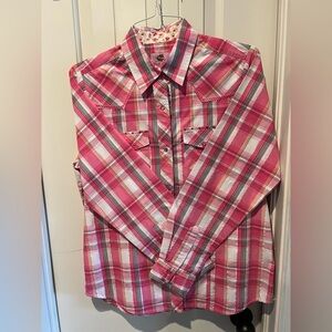 Pink Plaid Button-Up Shirt women’s Wired Heart sz large L country western